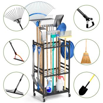 Muxing  Gartengeräte-Regal fahrbares Aufbewahrungsregal Regal Abstellregal Gartenregal Aufbewahrung für Pflanzzubehör Schwarz 43*30*79.5cm 【GJJ6855-HEI】
